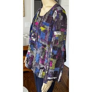 Habitat Clothes to Live In Womens XL Abstract Geometric Crinkle Knit Top Multi